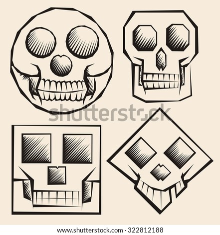Four various geometrical skull designs - vector illustration