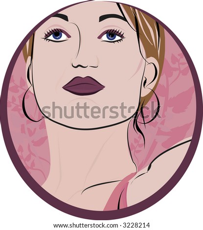 Illustration of an attractive woman’s face in a cameo frame contains no gradients.