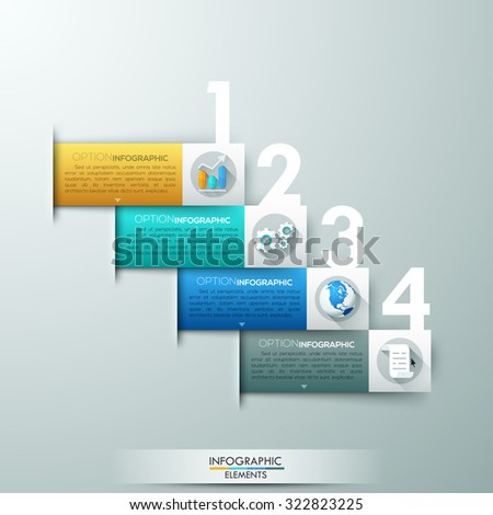 Modern infographics options banner with 4 paper colorful ribbons and big numbers. Vector. Can be used for web design and  workflow layout