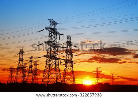 The evening of the pylon outline, is very beautiful Royalty-Free Stock Photo #322857938