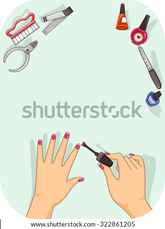 Illustration of a Woman Applying Nail Polish on Her Fingernails