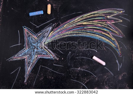 Graphical representation with chalk on the blackboard of the poinsettia