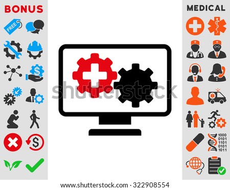 Medical Process Monitoring vector icon. Style is bicolor flat symbol, intensive red and black colors, rounded angles, white background.