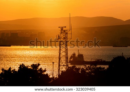 Sunset over the sea. Novorossiysk. The Krasnodar region. Russia