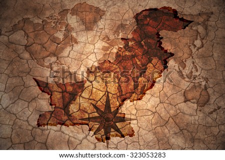 pakistan map on vintage crack paper background