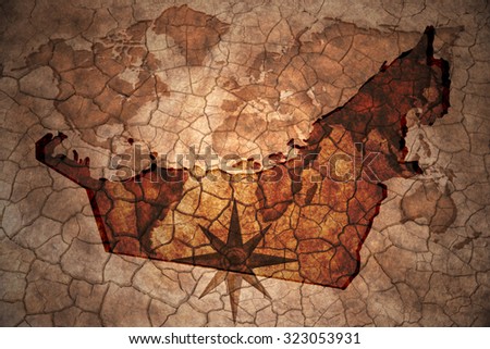 united arab emirates map on vintage crack paper background
