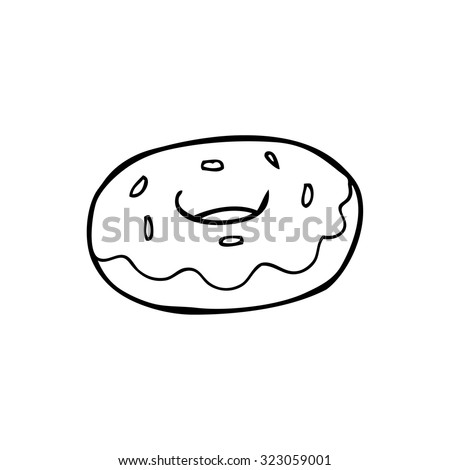 simple black and white line drawing cartoon  donut