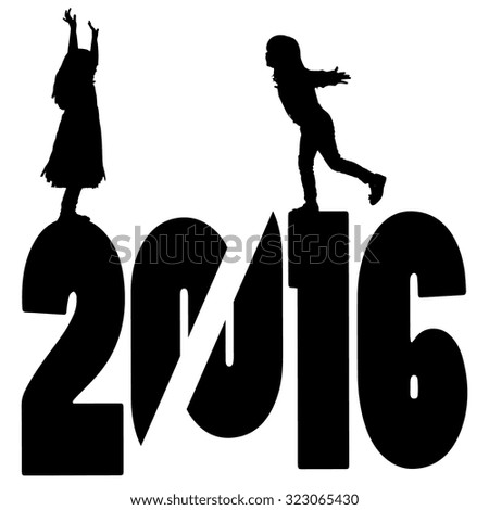 black silhouette vector illustration 2016 New Year