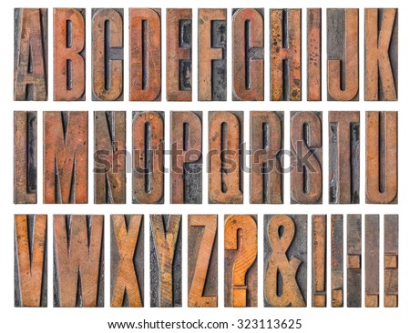 Antique letterpress wood type printing blocks - Alphabet Royalty-Free Stock Photo #323113625