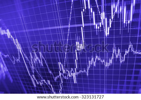 Stock market graph and bar chart price display. Data on live computer screen. Display of quotes pricing graph visualization. Abstract financial background trade on colorful computer monitor display.