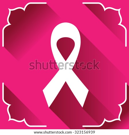 Breast cancer awareness pink ribbon in flat style. Vector illustration.