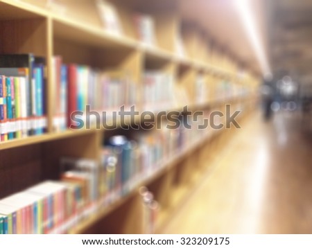 Blur school library with book shelves  for education background