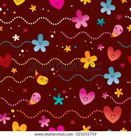 cute hearts and flowers seamless pattern