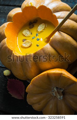 Pumpkin soup in a pumpkin