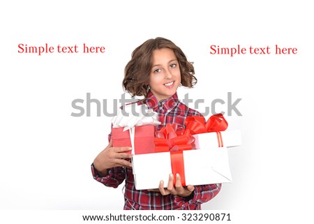 Picture of beautiful Santa girl with gift box