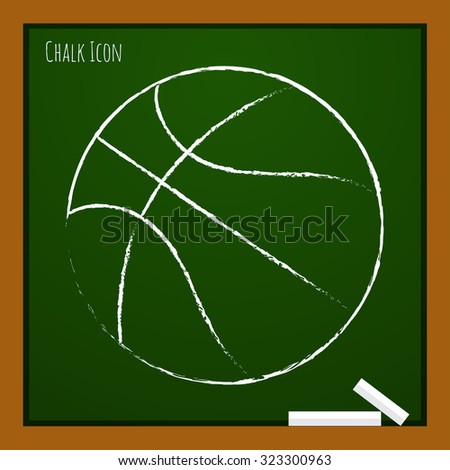 Vector chalk drawn doodle basketball icon on school board 