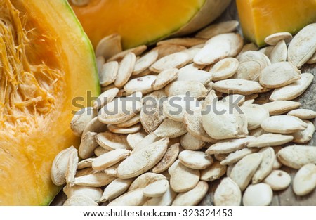 Pumpkin seeds, selective focus
