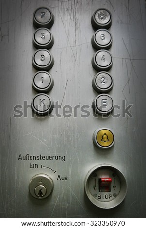 Elevator or lift buttons. Translation: "external control, on/off"