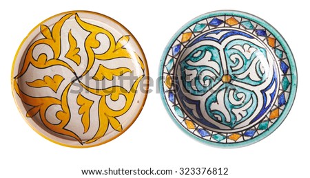 set of two bowls with traditional moroccan ornament. isolation on white background Royalty-Free Stock Photo #323376812