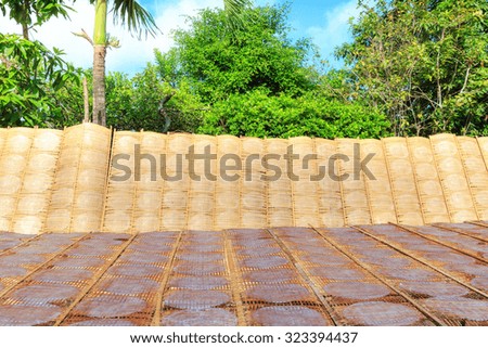 rice drying papers by sunlight - making rice paper printing craft rural Vietnam