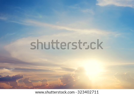 Vintage photo of abstract nature background with sky in sunset