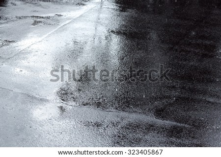 wet asphalt sidewalk background after heavy rain  soft focus Royalty-Free Stock Photo #323405867