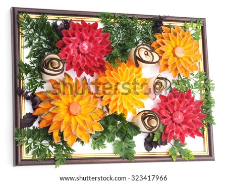 Flowers from vegetables picture on a white background.