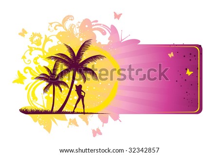 Palms and girl, vector