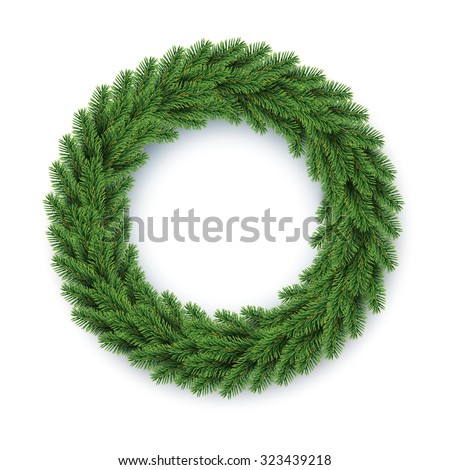 vector green christmas wreath, global colors Royalty-Free Stock Photo #323439218