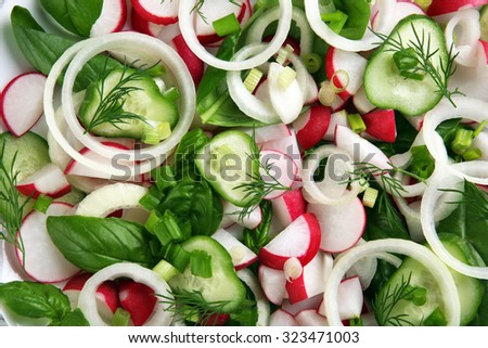 Fresh vegetable salad on plate close up