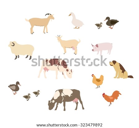 Vector set of different cartoon farm animals - Vector illustration- isolated on white background.
