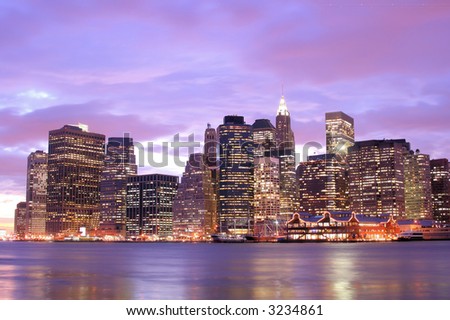 Lower Manhattan skyline At Sunset, NYC