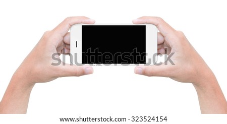 hand hold phone isolated on white with clipping path inside