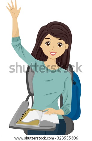 Illustration of a Teenage Girl Raising Her Hand to Answer a Question