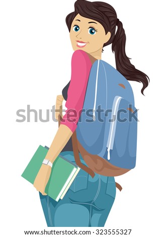 Illustration of a Teenage Girl Wearing a Backpack Looking Back