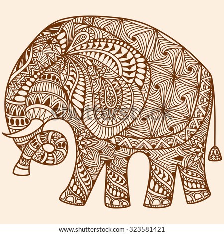 vector hand-drawn Henna mehndi tattoo doodle with  decorated Indian Elephant