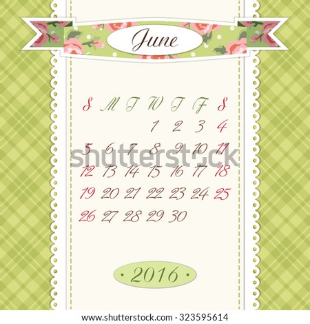 Cute vintage 2016 calendar pages in shabby chic style