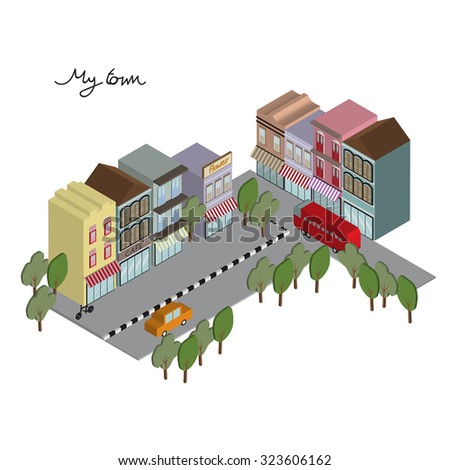 Isometric building, townhome, vector set