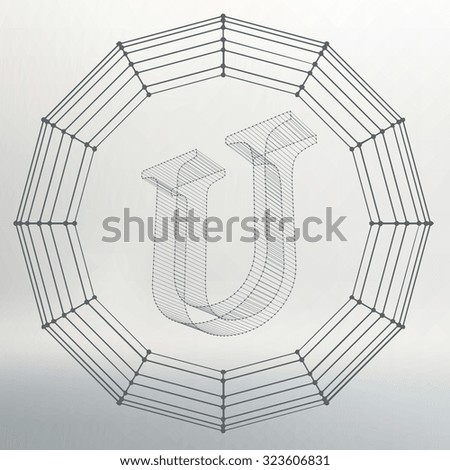 Vector illustration of letter U. Fonts of Mesh polygonal. Wire frame contour alphabets. Abstract creative concept vector logo