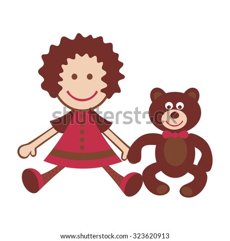 Doll and bear vector illustration