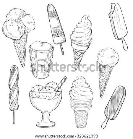 Vector Sketch Set of Ice Cream. Types of Ice Cream