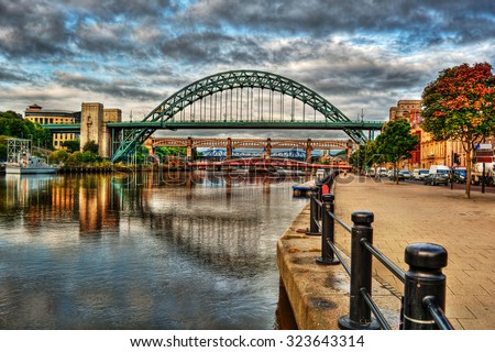 Bridges in Newcastle upon Tyne (England), HDR-technique Royalty-Free Stock Photo #323643314