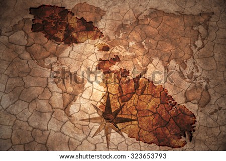malta map on vintage crack paper background