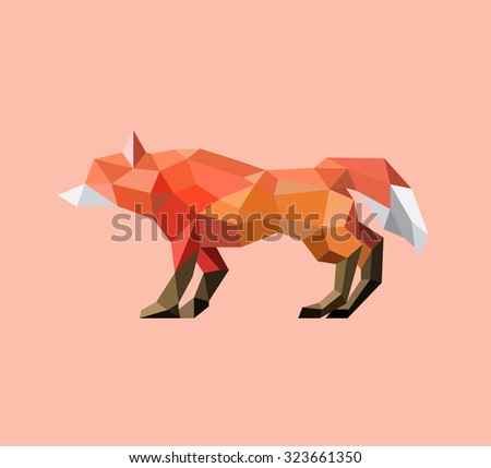 animals . geometric orange polygon fox on orange pastel background