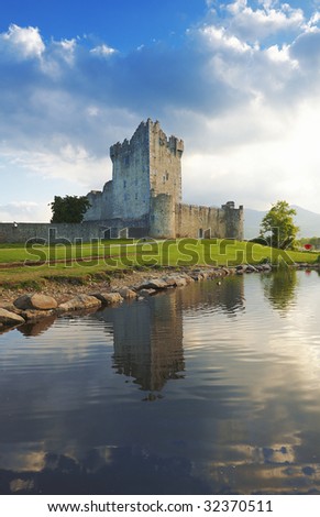 Ross Castle reflected in Lough Leane at Killarney, Co.Kerry, Ireland Royalty-Free Stock Photo #32370511