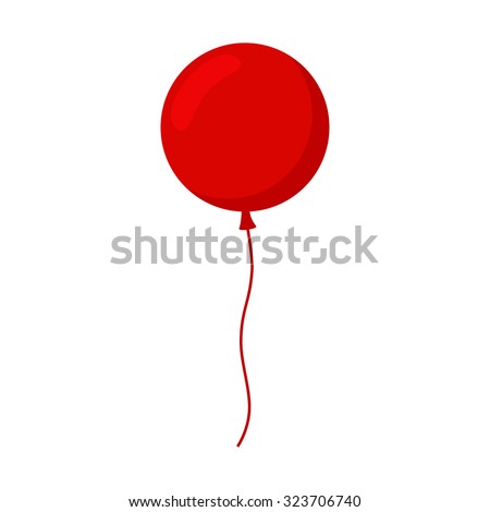 Balloon isolated icon on white background. Big round red balloon with long ribbon. Decoration for holidays and birthday party. Flat style vector illustration.