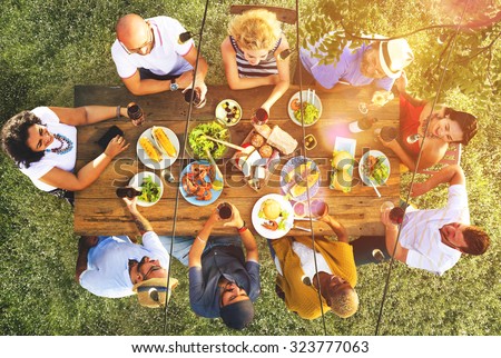 Friends Friendship Outdoor Dining People Concept Royalty-Free Stock Photo #323777063