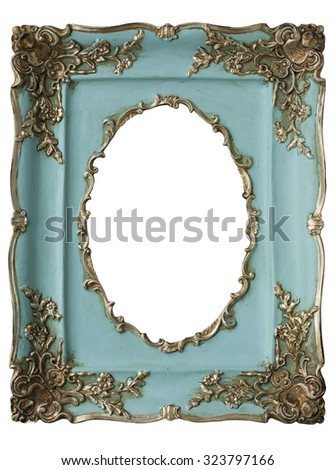 Blue vintage photo frame on white background