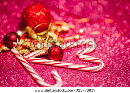 Christmas decoration on glitter background 