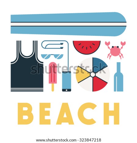 Vector illustration icon set of beach 